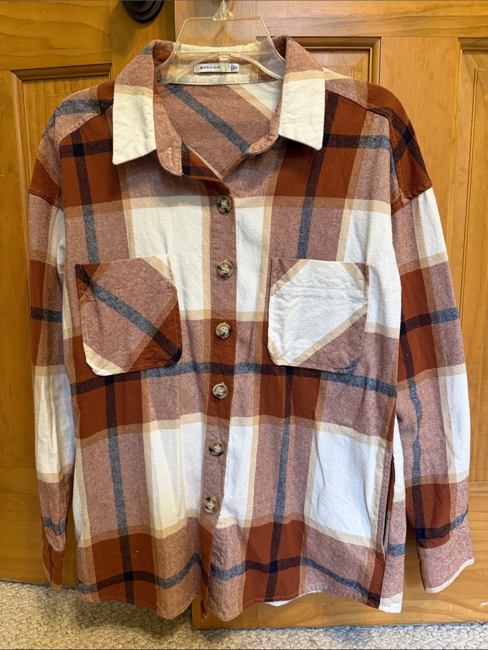 Staccato Rust Plaid Button-Down Shirt Jacket